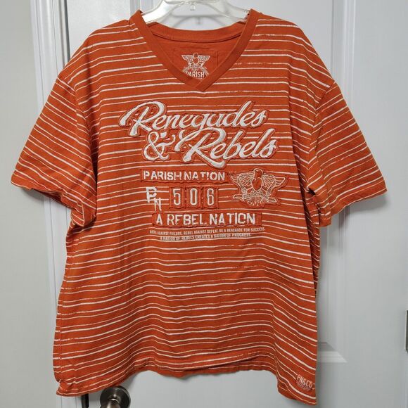 Parish Nation Renegades & Rebels T-Shirt Men’s XXXL Orange Short Sleeve Striped - Picture 1 of 9